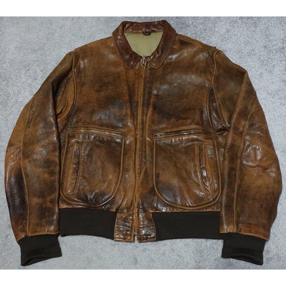 Vintage 1987 Leathertown Bomber Jacket Men's Size 42 Brown Zip Pockets Outdoor - Picture 1 of 9